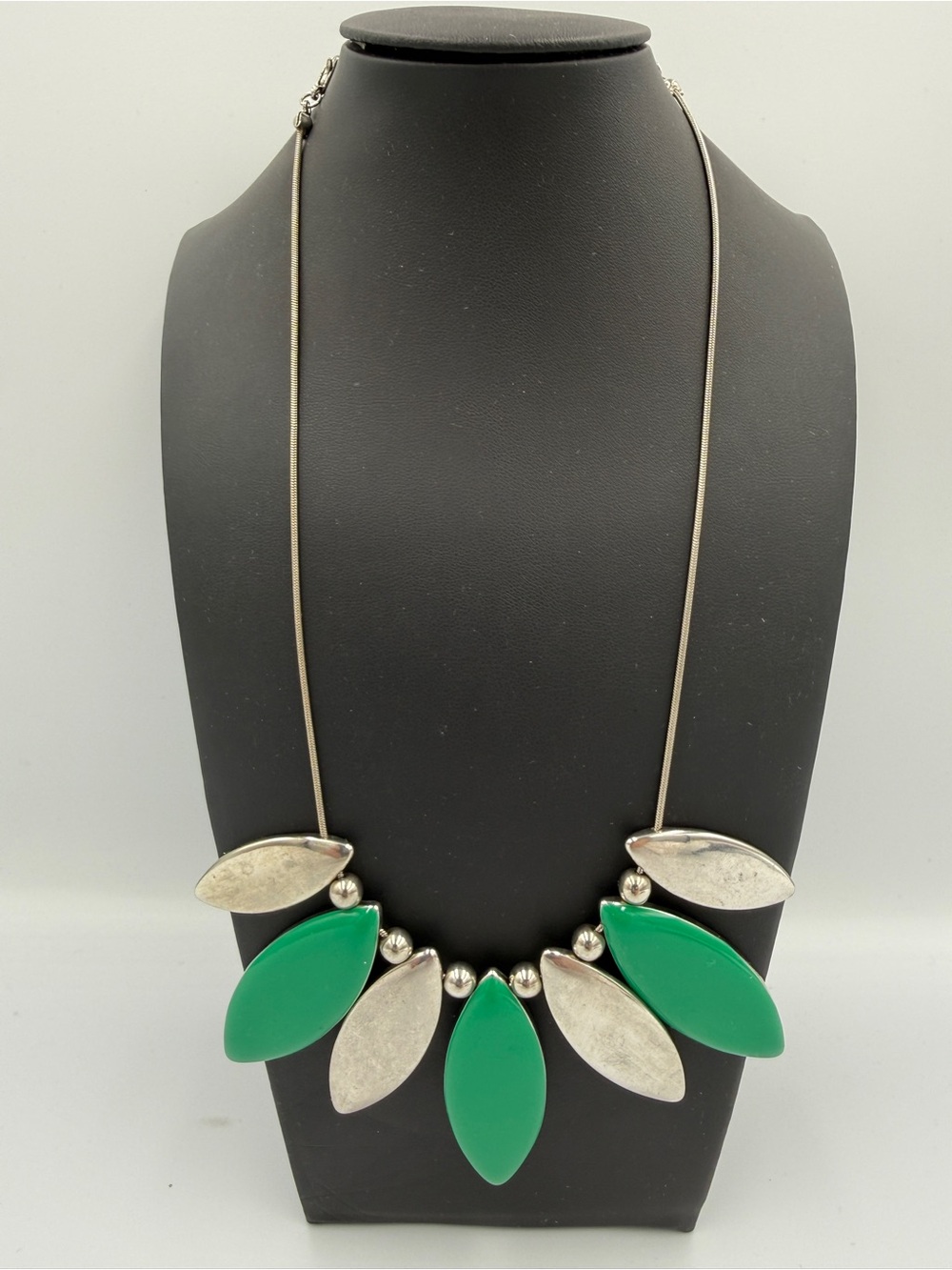 Green and Silver Statement Leaf Necklace - Women's Jewelry